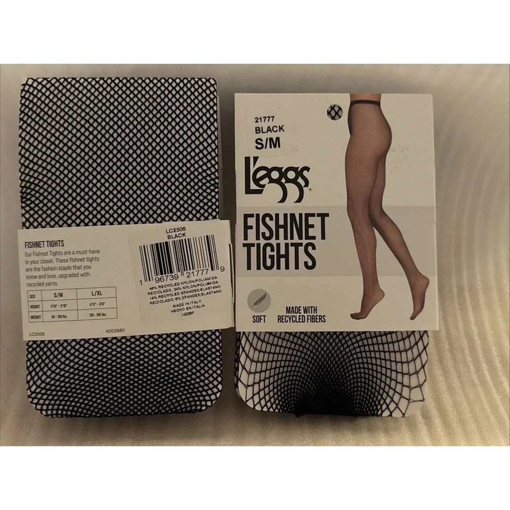 Lot of 6 L'eggs Fishnet Tights Black S/M Soft Recycled Fibers NWT Hosiery